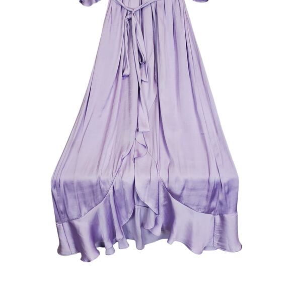 Bardot Satin Bea Wrap Ruffle Midi Dress US 6 Lilac Coquette Fairy Whimsy Event - Picture 11 of 16